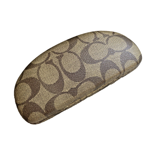 Coach Signature Tan Brown Hard Clam Shell Eye Glasses Sunglasses Storage Case - Picture 2 of 7
